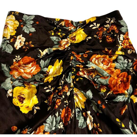 VERONICA BEARD Pixie Floral Ruched Silk Midi Skirt | Womens 0, Oxblood Brown - Picture 7 of 11